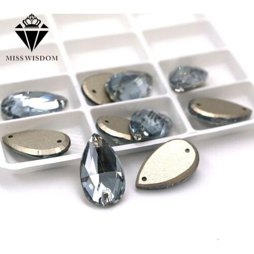 High quality Flatback glass crystal double hole sew on rhinestones Teardrop Blue phantom rhinestones diy clothing accessories