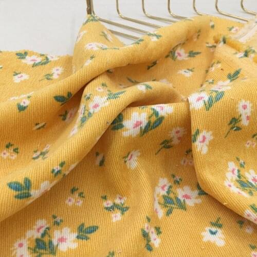 High quality corduroy fabric Yellow fresh small broken flowers tissu Dress shirt striped trousers childrens clothing fabrics
