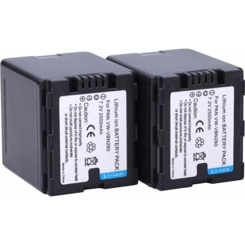 Probty 2Pcs VW-VBN260 VBN260 2500mAh Battery For PANASONIC HDC-TM900 HDC HS900 SD800 SD900 TM800 TM900 HS900