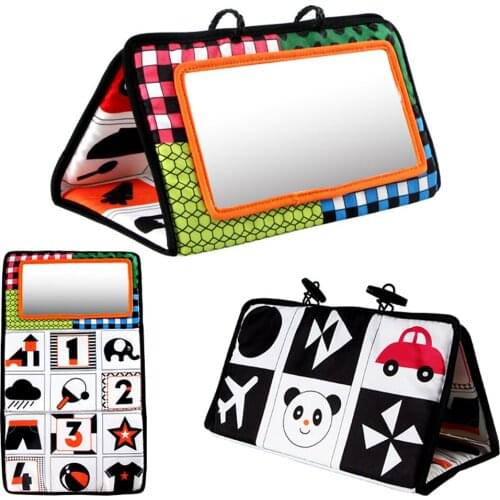 Tummy Time Floor Mirror, Double High Contrast Activity Developmental Black and White Baby Toys for Infants Boys and Girls