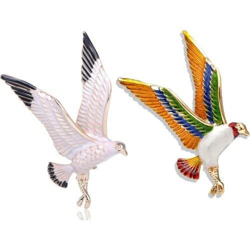 Womens enamel Flying Eagle Bird Brooch pin gold-tone