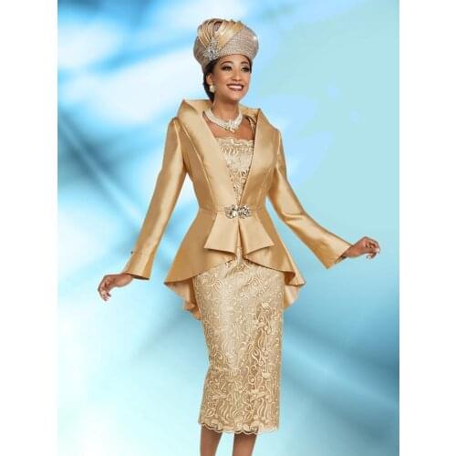 Lace Two Pieces Knee Length Long Sleeve vestido novia Wedding evening gown 2018 Gold Mother Of The Bride Dresses With Jacket