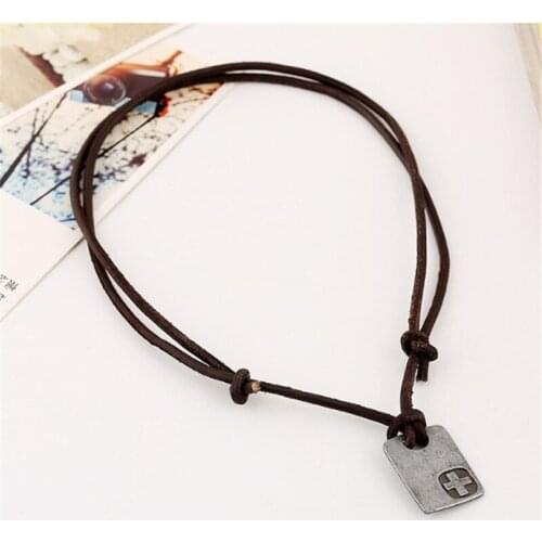 1PCS Male Jewelry Vintage Hemp Rope Leather Pendant Necklace Mens Hand Make Jewellery