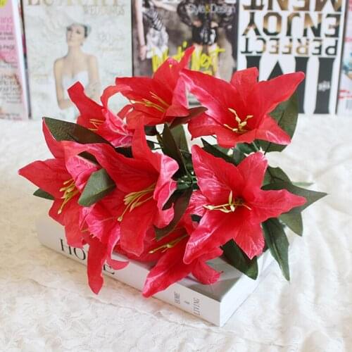 10 Heads 1 Bunch Multicolor Artificial Lily Flower Bouquet Fake Flowers Bridal Flower for DIY Home Wedding Wreath Decoration