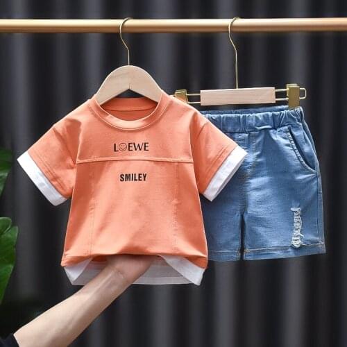 Toddler Baby Boy Clothes Summer Set Kid Boys Set Short Sleeve Cotton T-Shirt+Denim Shorts 2pc Infant Children Clothing Outfit