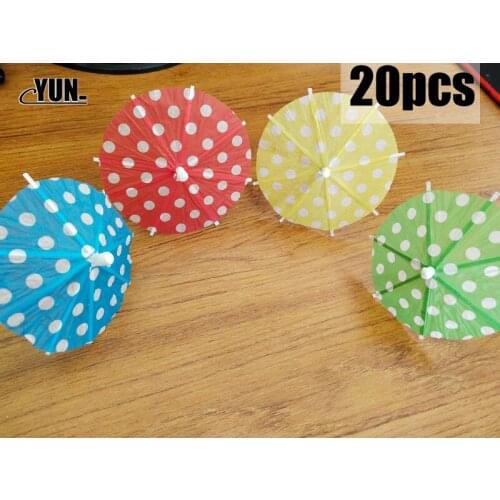 20pcs White Dot Paper Umbrella Cupcake Topper Beach Birthday Cake Decoration Seaside Pool Party Tropical Fruit Food Toothpick E