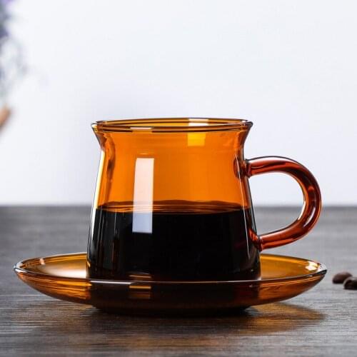 220ml Heat-resistant Color High borosilicate Glass Cup Saucer Set With Handle Saucer + Cup Creative Mug Milk Glass Cup 13X8.5 cm