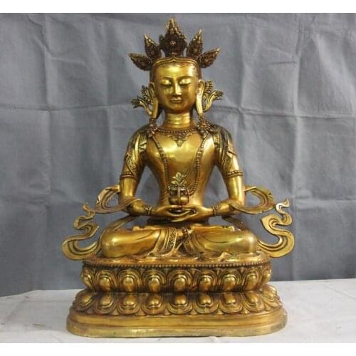 27" Chinese copper Bronze Kwan-yin Boddhisattva Amitayus longevity Buddha Statue