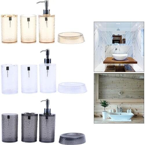 4 Pack of Plastic Bathroom Accessory Set Washing Tools Water Bottle Mouthwash Cup Soap Dish Toothbrush Holder