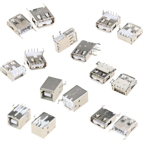 5PCS USB 2.0 Interface Female Male Square Mouth Micro Connector Socket Type A B Patch Straight Needle Welding Wire DIY Plug