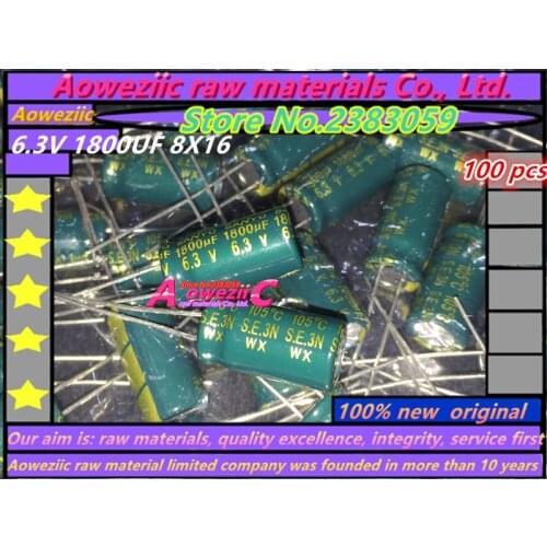 Aoweziic 100 PCS 6.3V 1800UF 8X16 high frequency low resistance electrolytic capacitor 1800UF 6.3V 8*16