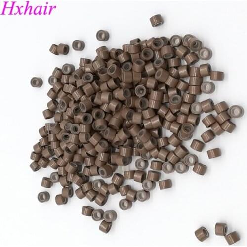 Freeshipping - 10000pcs 4.5mm With Silicone Micro Aluminium Rings / Links Beads / Black D-Brown Brown L-Brown D-Blonde Blonde