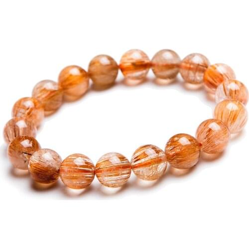 12mm Natural Copper Hair Rutilated Quartz Crystal Round Beads Bracelet For Women Mens Jewelry Charm Stretch Bracelet