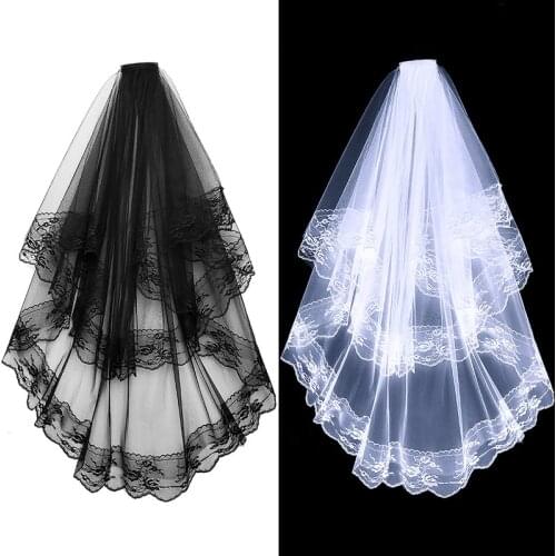 Wedding Veils Two/one Layer Short Lace Bridal Veil with Comb Black White for Bridal Wedding Dresses Hair Accessories