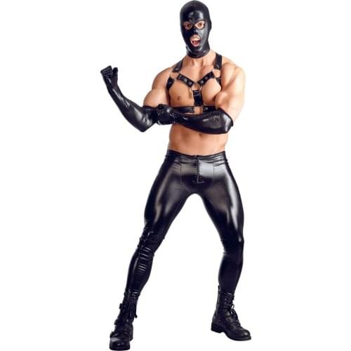 Hot Sexy Men Underwear Stage Dance Clubwear Faux Leather Pencil Pants Skinny Zipper Pants Slim Fit Tight Leggings M-XXL