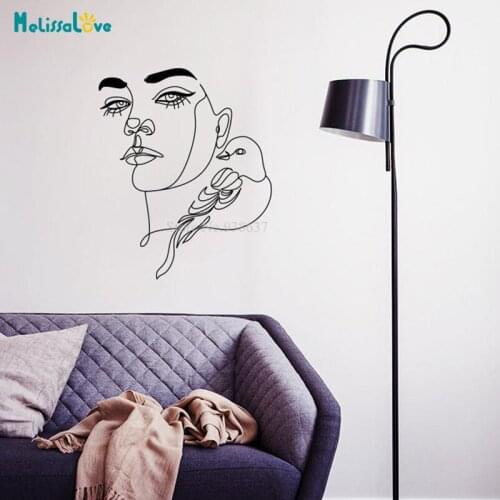Love Line Art Drawing Decal Woman with Dove Windows Decor Outlines Living Room Home Removable Vinyl Wall Stickers BD637