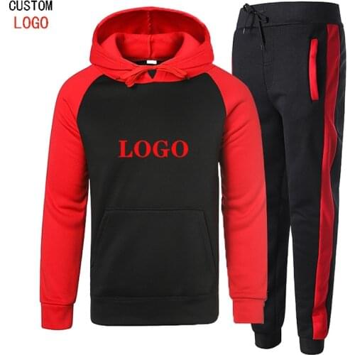 2Pcs Set Mens DIY Hoodies Splice Sweatsuit Print Your Own Design Customize Logo Text Image Sweatshirts Pant Couple Tracksuit
