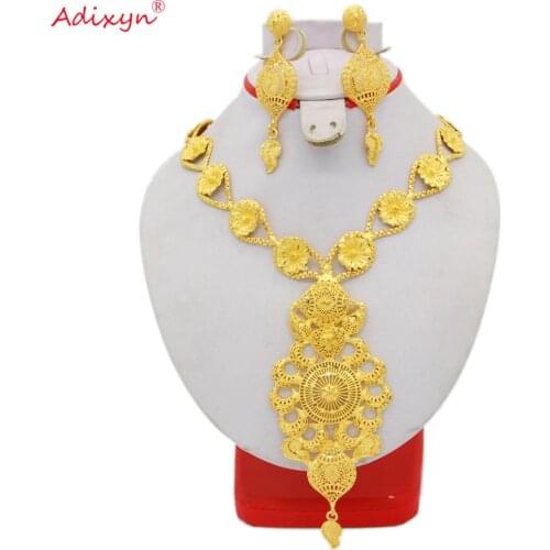 Adixyn Dubai Jewelry Set Long chain Earrings For Women 24K Gold Color Necklace African India christmas Gifts N10096