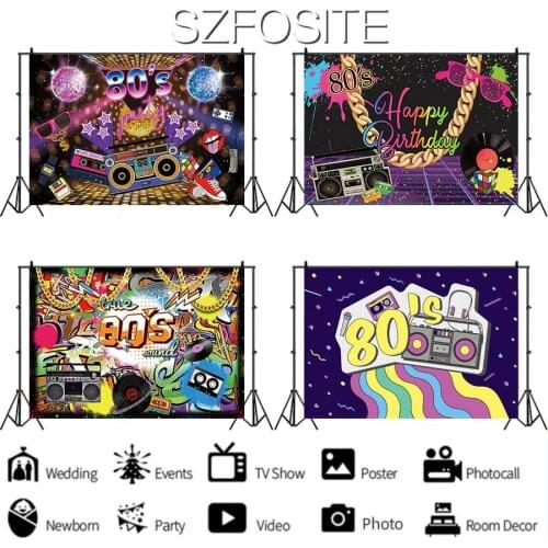 Cool Color 80s Music Tape Recorder Backdrop Retro Happy Party Room Table Decor Photography Photo Kids Custom Vinyl Background
