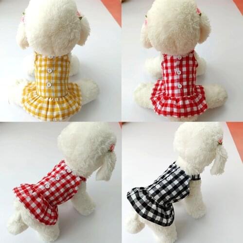 Summer Dog Clothes For Dogs Pet Cat Cotton Plaid Suspender Skirt Dresses for Small Dogs Yorkshire Cat Costume Puppy Pet Dresses