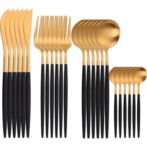 Stainless Steel Cutlery Set 24 Pieces Flatware Table Spoons Zero Waste Dinner Knife Fork Black Gold Flatware Tableware Cutlery