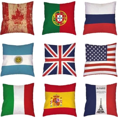 Various National Flags White Throw Pillow Cases United Kingdom France Russia Decor Office Car Polyester Peach Skin Cushion Cover