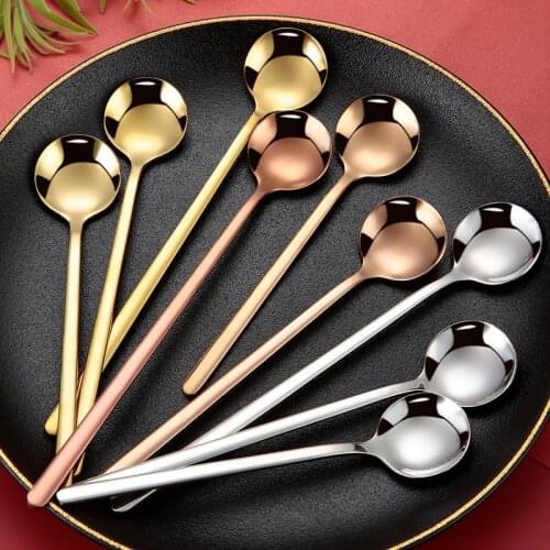 Stainless Steel Coffee Tea Dessert Food Cream Spoons Long Handle Kitchen Tableware Drinking Tools Kitchen Teaspoons