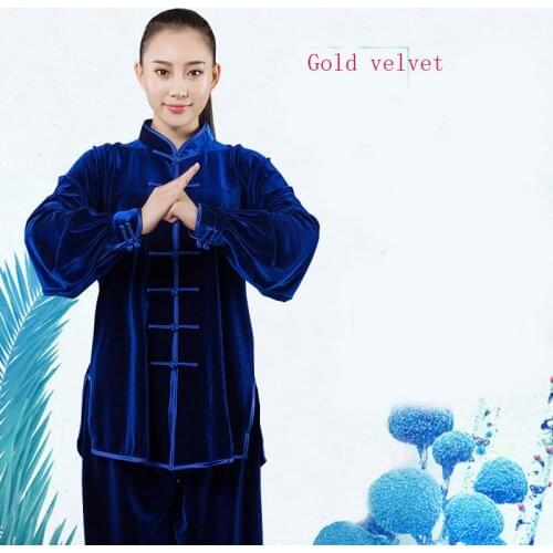 New gold velvet Tai Chi female middle-aged men and women thickening Tai Chi clothing martial arts clothing autumn and winter