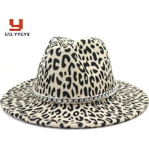 2020 New Leopard Print Woolen Felt Fedora Hat Jazz Panama Women Men Cotton Unisex Elegant Gentlemen Hat
