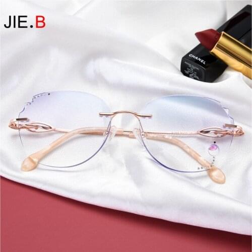 JIE.B new ultra-light fashion frameless diamond anti-blue retro net red ladies glasses frame can be equipped with myopia
