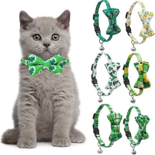 Jingle Cat Bell Collar St. Patricks Day Pet Kitten Buckle Collar Mr. Ms. Cat Bowtie Neck Band Bowknot Neckband With Small Bell