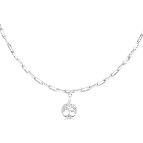 Valori Jewels Tree Of Life, Zirconia White Gemstone, Rhodium Plated, Sterling Silver Charm Necklace