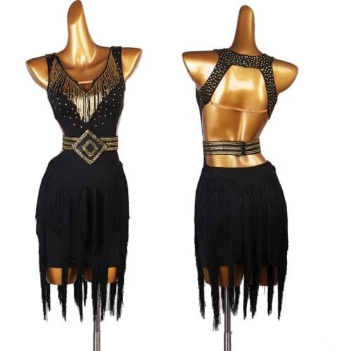 High-End Tube Bead Latin Dance Costumes Competition Dress Tassel Skirt Sexy Backless Latin Dance Dress Performance Wear DQS6519