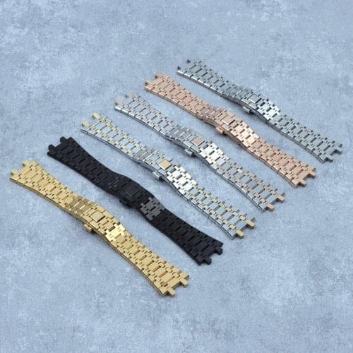 Top Watchband 21mm 26mm Men women Full Stainless Steel Watch Band Bracelet For AP ROYAL OAK strap folding buckle with engraving