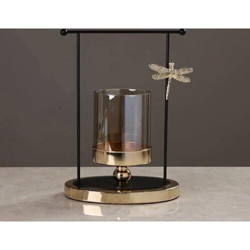 Nordic Light Luxury Iron Candle Holder Glass Ornaments Windproof Candlelight Romantic Dinner Props Portavelas Table Decor BS50CH