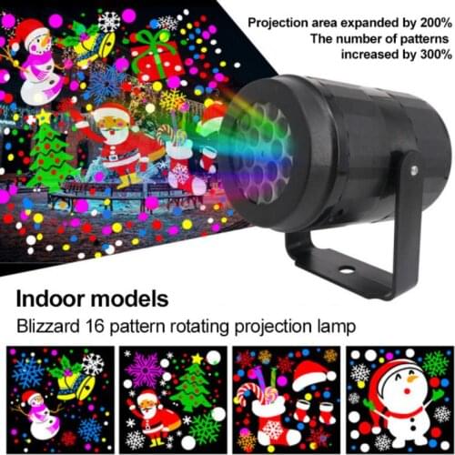 16 Patterns New Year Christmas Decor Light LED Laser Projector Light Snowflake Elk Projection Lamp Stage Indoor Outdoor Lighting