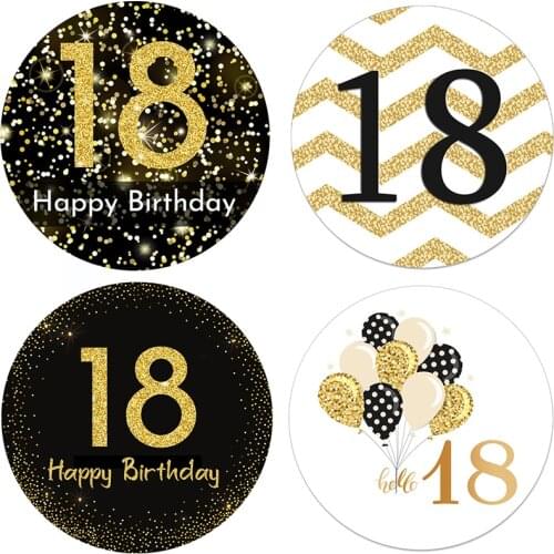 Happy Birthday 18th Birthday Decor Stickers Party Decorations Kids Adult 18 Birthday Bar Mitzvah Seal Labels Gold Sticker