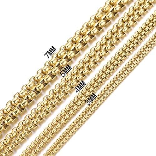 Width 2/3/4/5/7mm Gold Stainless Steel Round Box Link Chain Wholesale Unisexs Jewelry Mens Womens Necklace Or Bracelet 7-40inch