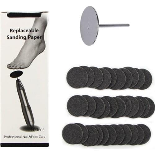 100pcs Replaceable Sandpaper With 1 Disc shaft For Remove Foot File Dead Skin Pedicure Tool Discs Pads Pedicure Foot Rasp Files