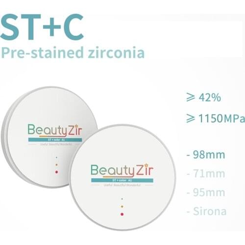 ST+Color pre-shaded 98mm(thickness 20mm)——Beautyzir dental Zirconia for Dental labs with VHF, Wieland, Imes-Icore system