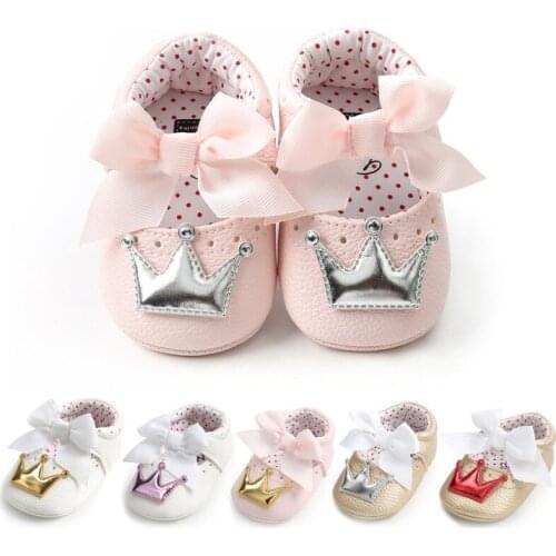 PU Baby Shoes Newborn Bow Baby Girl Shoes Fashion Crown Princess First Walker Baby Girl Shoes