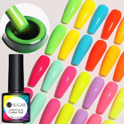 UR SUGAR 7.5ML Neon Matte Gel Nail Polish Green Yellow Colors Fluorescent Neon Soak Off UV Gel Varnish Nail Art Gel Design