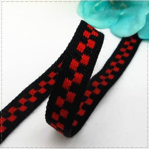 High quality 1 Meter 10mm Width Red black plaid knitted micro stretch band grosgrain ribbons DIY Sewing Garment bag accessories