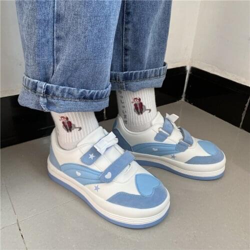 Lolita Cute College Soft Lolita Girl Heart White Shoe Street Running Velcro Student Women Shoes Sports Female Sneakers 3 Colors