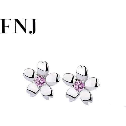 FNJ Cherry Tree Earrings 925 Silver Jewelry Original Pure S925 Sterling Silver Stud Earring for Women Cubic Zircon