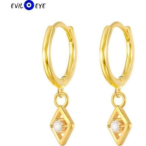 EVIL EYE 925 Sterling Silver Hanging Turkish Evil Eye Drop Earrings Gold Silver Color Small Dangle Earrings for Women Girls ES15