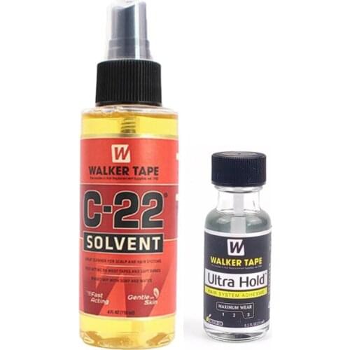 4FL.OZ(118ml) Walker Tape C-22 Solvent Remover + 1bottel Ultra Hold Adhesive Glue For Toupee Hair 0.5 Oz / 15ml