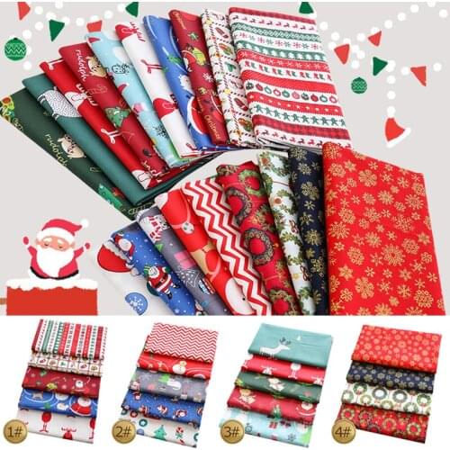 5Pcs Christmas Santa Claus Series Printed Cotton Sewing Fabric for Patchwork Needlework DIY Handmade Sewing Craft Accessories