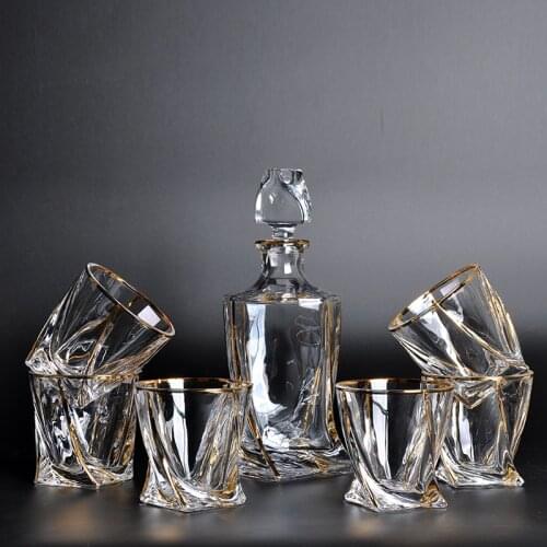 7pcs/set Creative Transparant gold rim drink glass Wine bottle crystal glass Party Water Bottle Beer Milk Tea Cup handmade