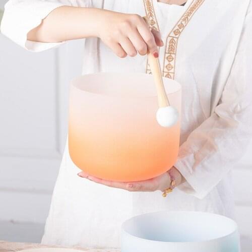 8" Orange Half Color D Sacral Chakra Quartz Crystal Singing Bowl Musical Meditation Instruments